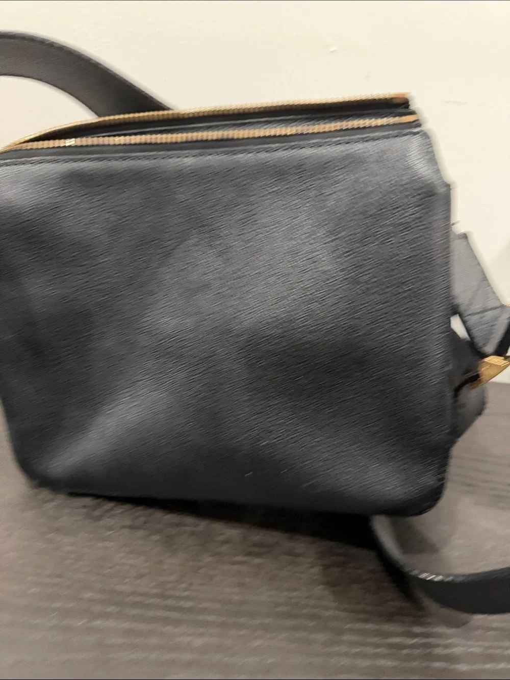 Burberry Black Leather Messenger Bag with Gold Logo